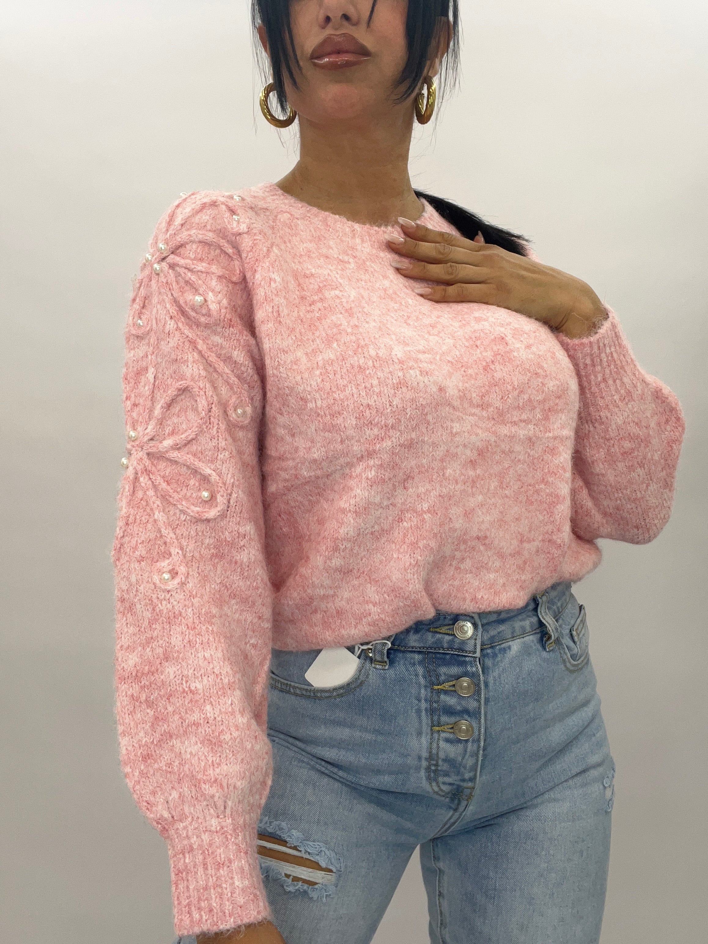 PULLOVER FLOWERS PEARLS (jp-7015)