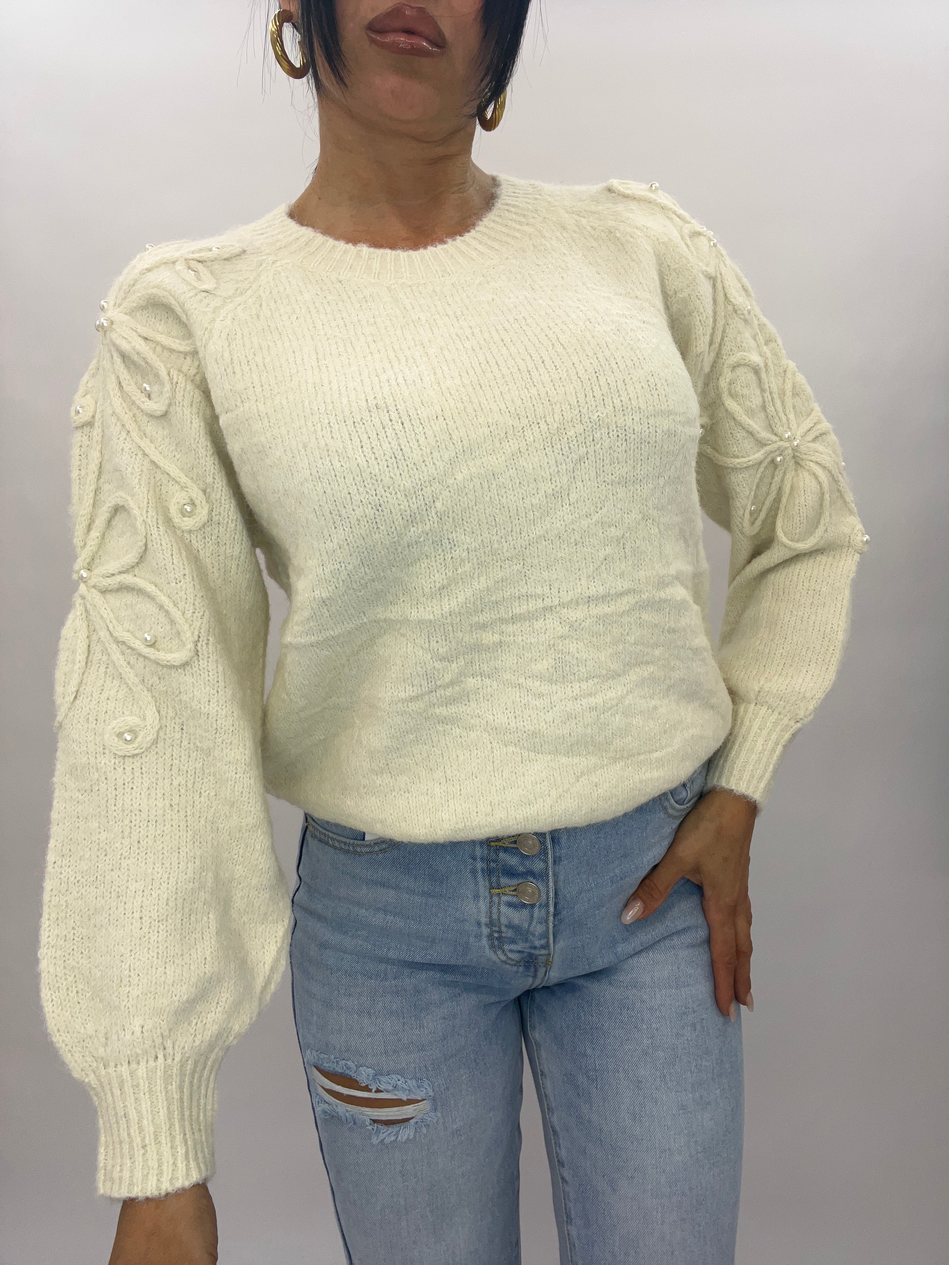 PULLOVER FLOWERS PEARLS (jp-7015)